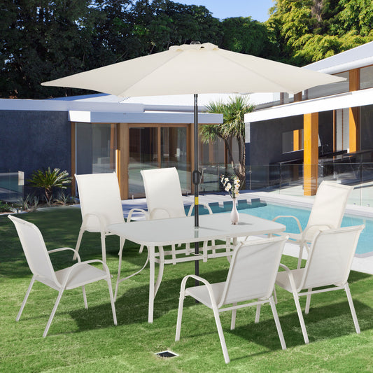 Aluminum Patio Dining Set with 6 Sling Chairs & Glass Table, Cream White Bistro Sets Cream  at Gallery Canada