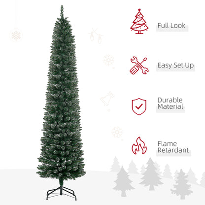 7.5FT Artificial Snow Dipped Christmas Tree Xmas Pencil Tree Holiday Home Indoor Decoration with Foldable Black Stand, Green Pencil Christmas Trees   at Gallery Canada