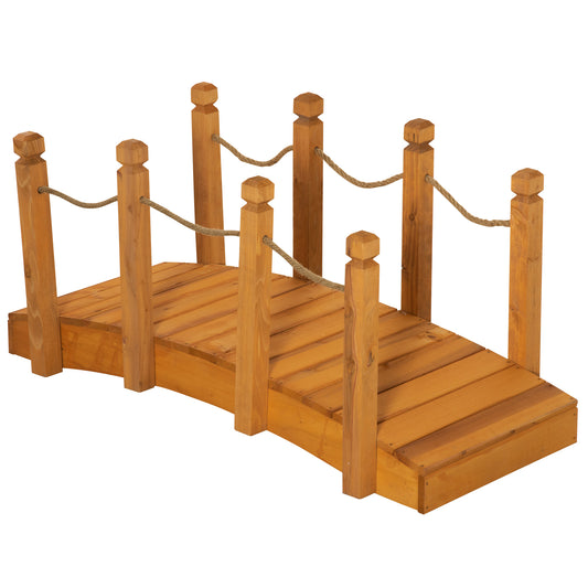 4FT Wooden Garden Bridge Arc Footbridge with Hemp Rope Railings &; Solid Fir Construction, Orange - Gallery Canada