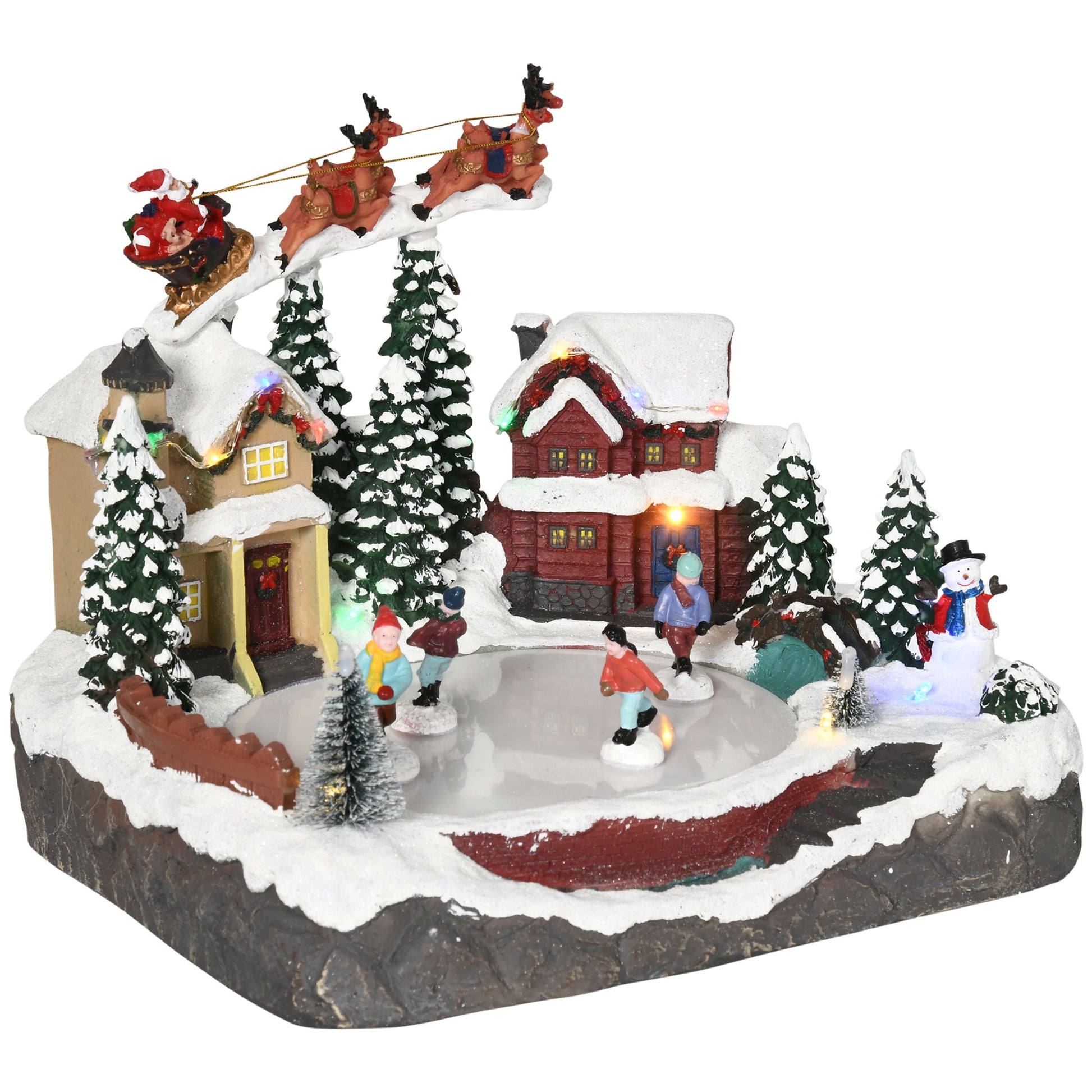 Christmas Village, Santa and Deer Skating Pond Animated Winter Wonderland Set with Multicolored LED Light, Plug-In Christmas Decoration Christmas Village Houses Multi Colour  at Gallery Canada