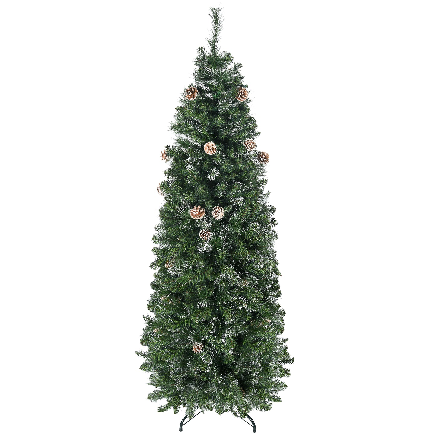 6' Artificial Pencil Christmas Tree with Snow Frosted Branches, Auto Open, Steel Base Pencil Christmas Trees Green  at Gallery Canada