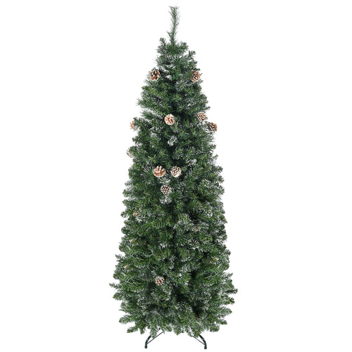 6' Artificial Pencil Christmas Tree with Snow Frosted Branches, Auto Open, Steel Base