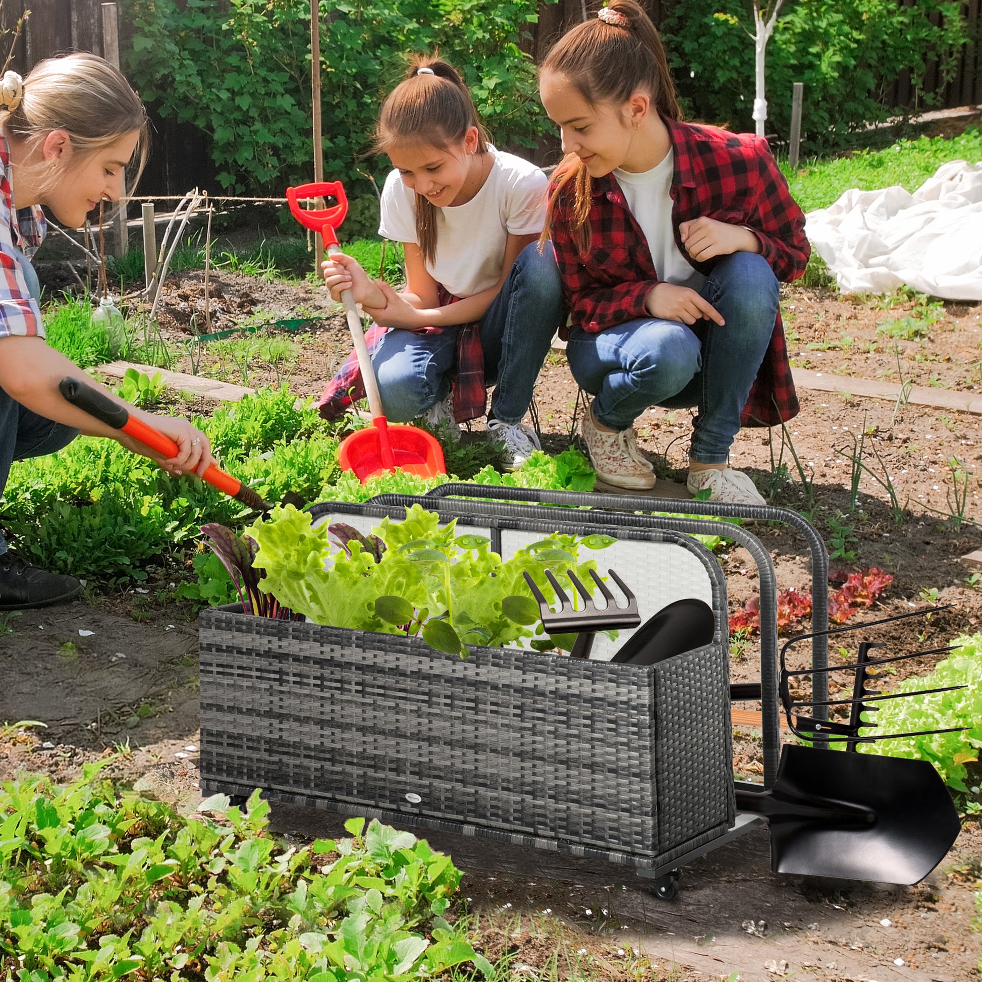 Rattan Rolling Pool Storage Organizer for Floats, Towels, Toys - Grey Patio Storage Boxes   at Gallery Canada