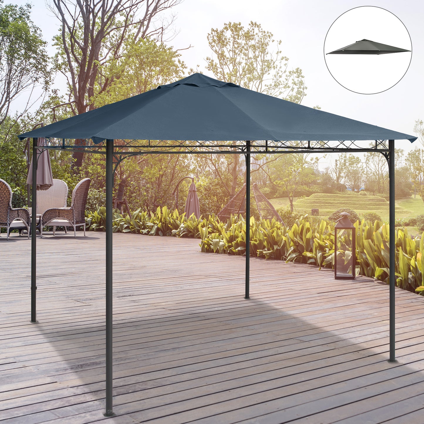 9.8' x 9.7' Square Gazebo Canopy Replacement UV Protected Top Cover Sun Shade Grey Gazebo Canopy Replacement   at Gallery Canada