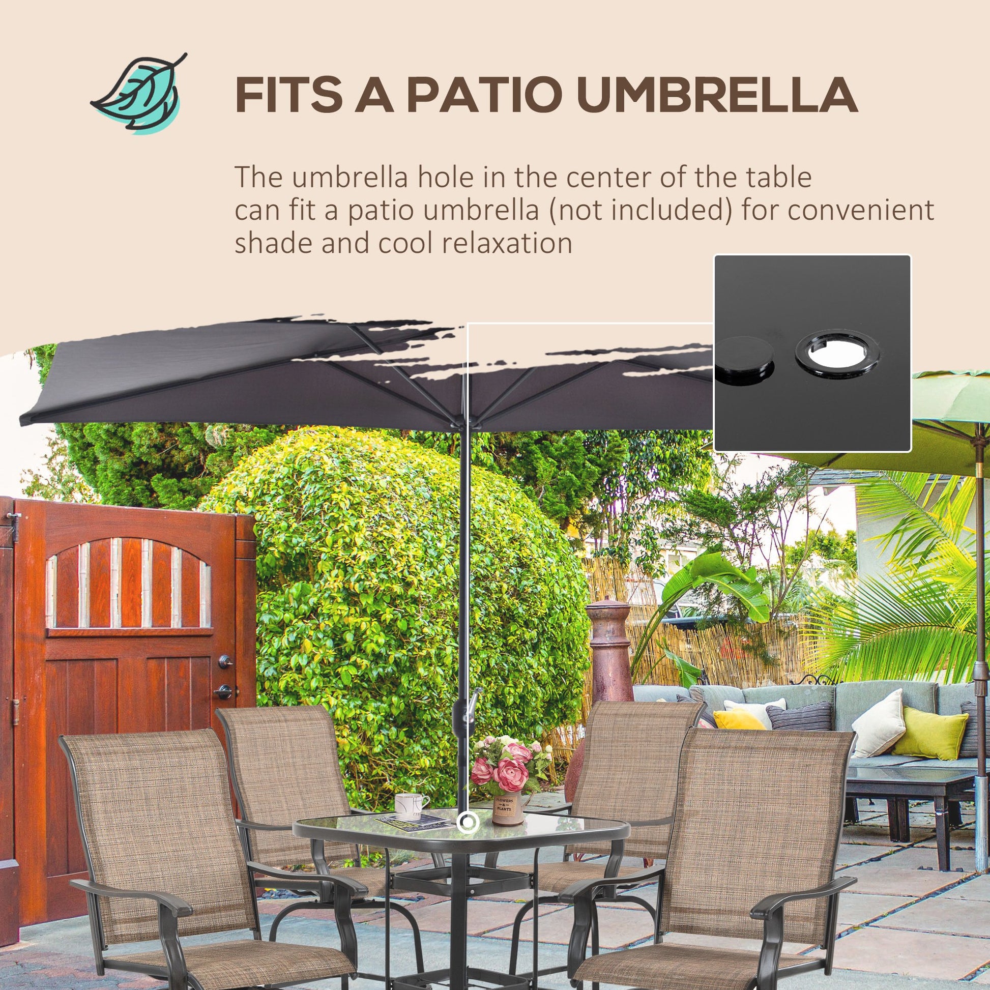 5 Pieces Patio Furniture Set, Outdoor Garden Conversation Set with Tempered Glass Table, 4 Swivel Chairs and Umbrella Hole, Brown Bistro Sets   at Gallery Canada