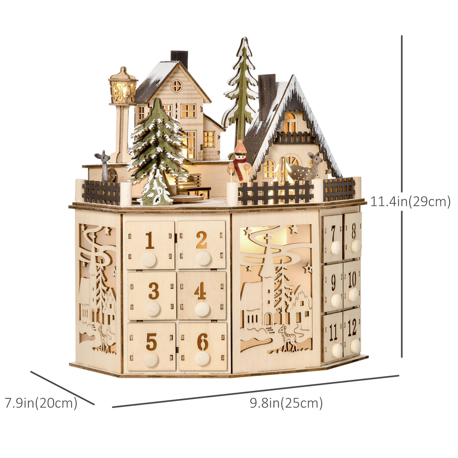 Wooden Christmas Advent Calendar, Lighted 24 Days Countdown to Christmas Table Decoration with Drawers for Kids and Adults, Battery Operated, Natural Christmas Advent Calendars   at Gallery Canada