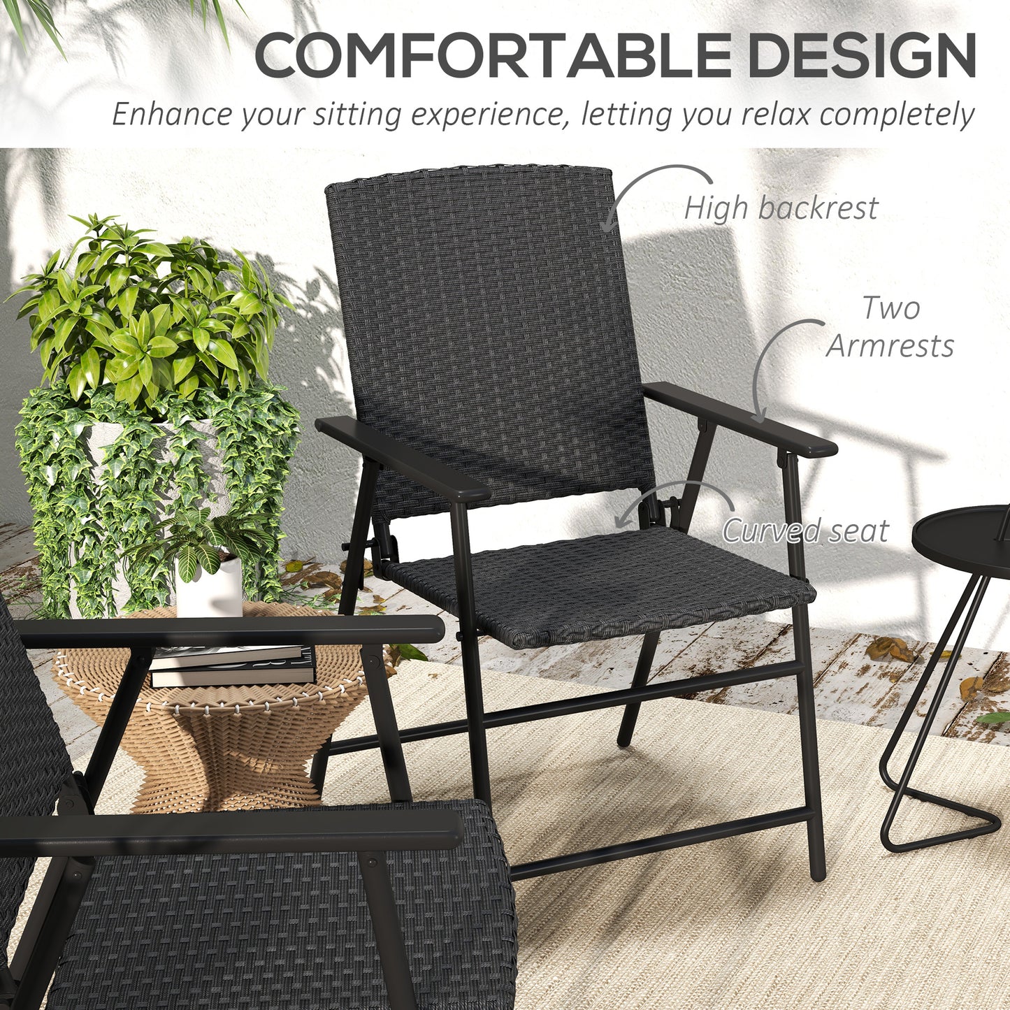 Outdoor Wicker Dining Chair Set of 2 with Steel Frame Black - Gallery Canada