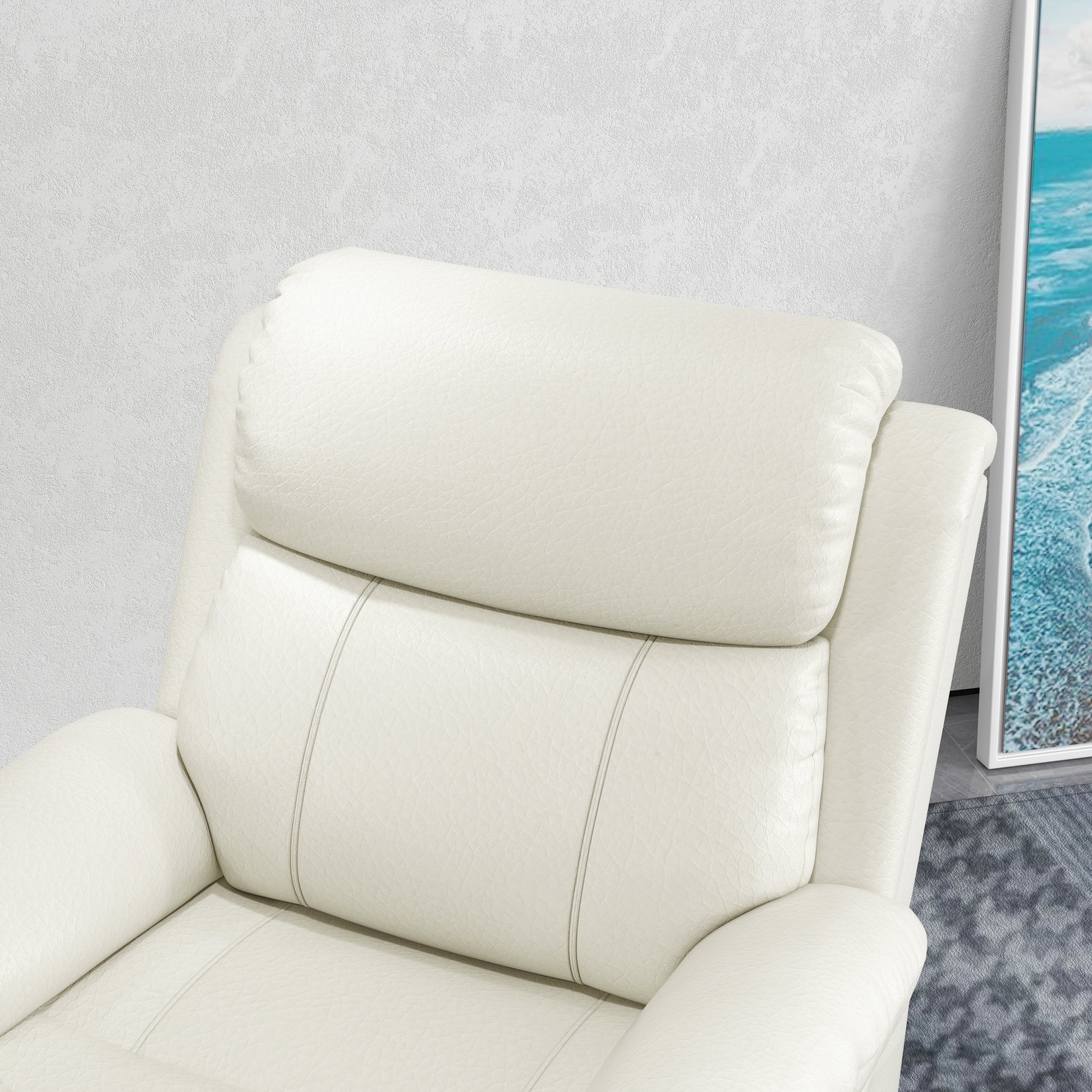 PU Leather Reclining Chair with Vibration Massage Recliner, Swivel Base, Rocking Function, Remote Control, Cream White Single Sofas   at Gallery Canada