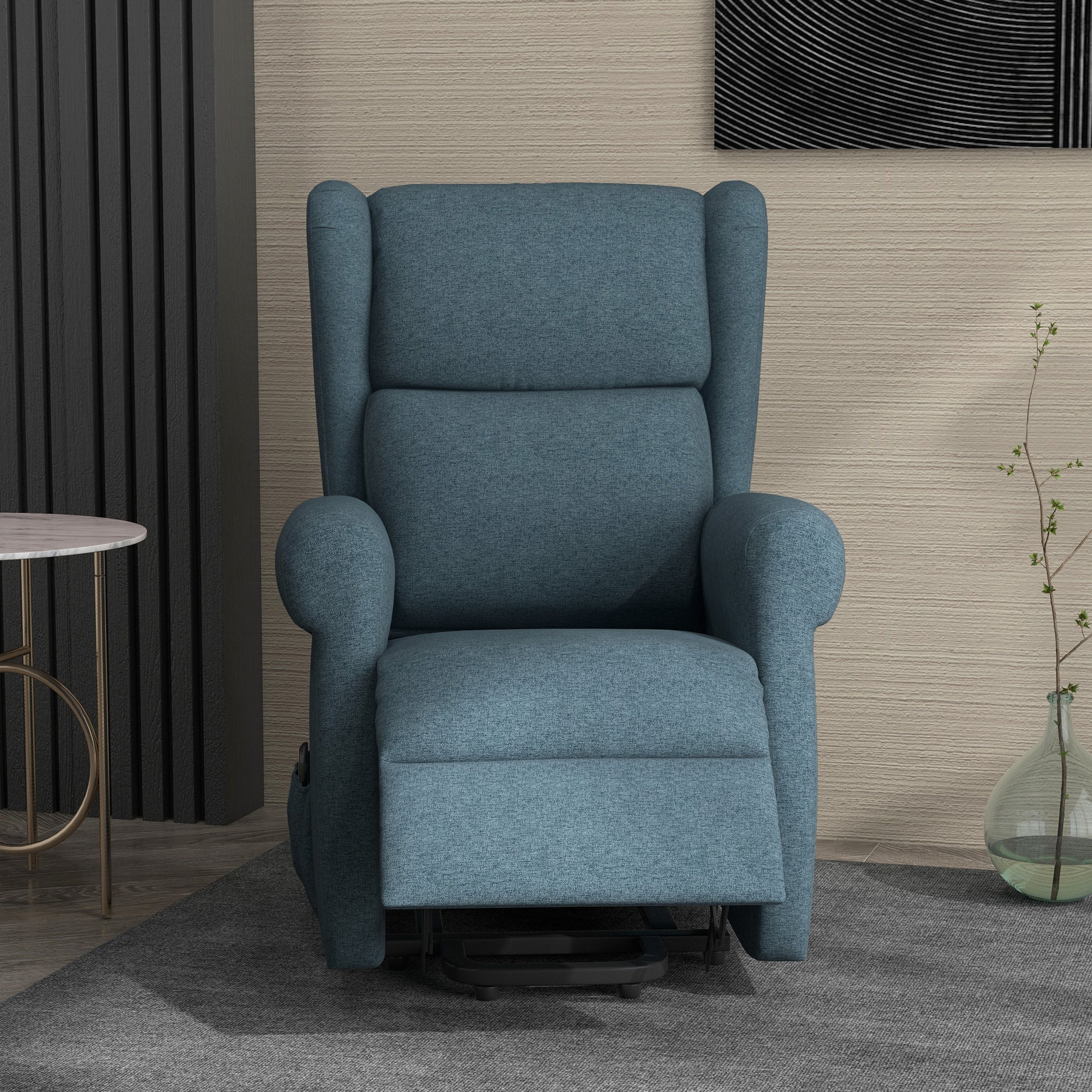 Wingback Lift Chair for Elderly, Power Chair Recliner with Footrest, Remote Control, Side Pockets, Blue Electric Power Lift Chairs   at Gallery Canada