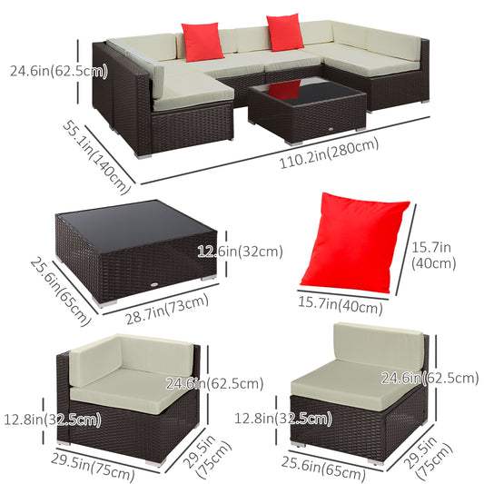 7 Pieces Patio Sofa Outdoor Wicker Sectional Patio Furniture, Dark Brown &; Beige - Gallery Canada