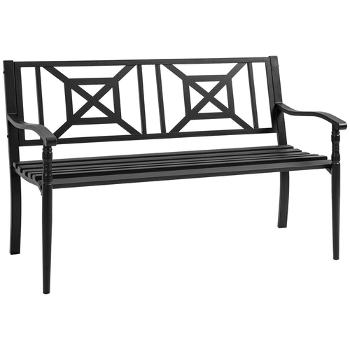 Steel Garden Bench for Outdoor, 2-person Patio Bench, Loveseat Furniture for Lawn, Deck, Yard, Porch, Entryway, Black