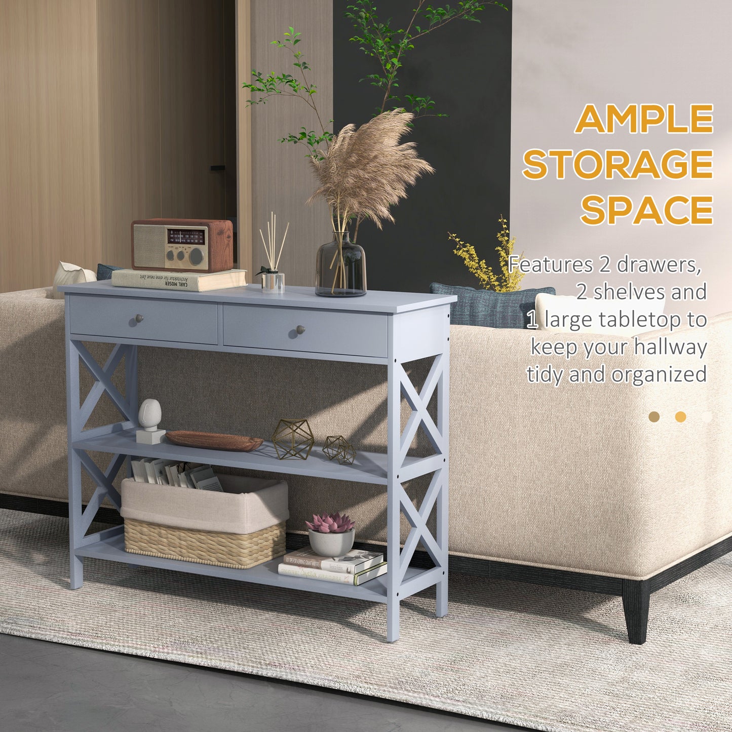 Console Table, Modern Entryway Table with 2 Drawers and 2 Shelves, Sofa Table for Living Room, Hallway, Grey Console Tables   at Gallery Canada