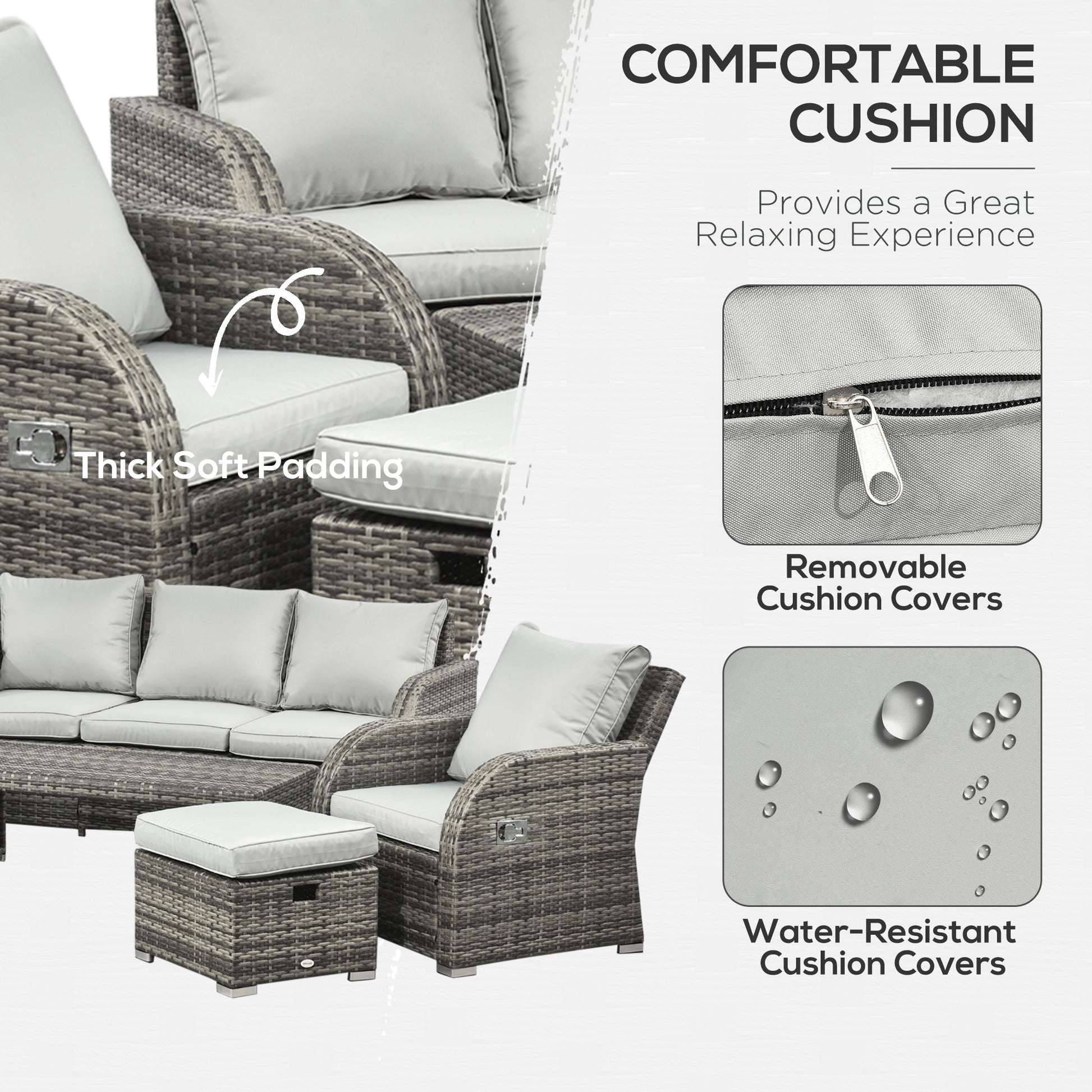 6-Piece Wicker Patio Furniture Set: Sofa, Recliners, Footstools, Table, Light Grey Patio Furniture Sets   at Gallery Canada