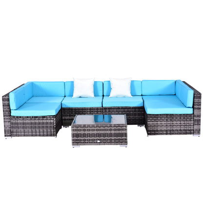 7 Pieces Outdoor Rattan Furniture Set, Patio Wicker Sectional Conversation Sofa Set w/ Cushions &; Coffee Table Patio Furniture Sets Multi Colour  at Gallery Canada