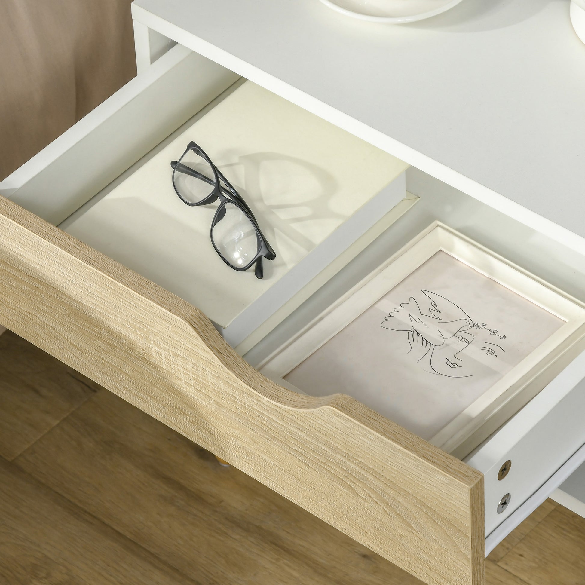 Set of 2 Bedside Table with Drawer and Shelf, Modern Nightstand, End Table for Bedroom Bedside Tables   at Gallery Canada