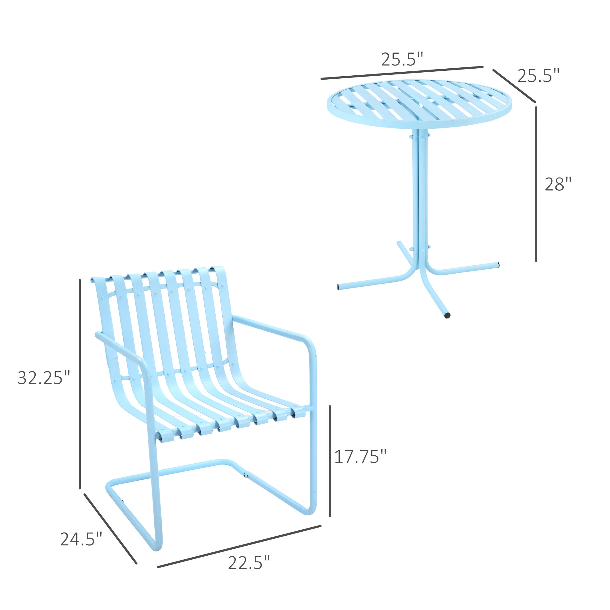 3 Pieces Patio Bistro Set, Metal Frame Garden Coffee Table Set with 2 Chairs &; Round Table for Outdoor Yard Porch Poolside Balcony, Sky Blue Bistro Sets   at Gallery Canada