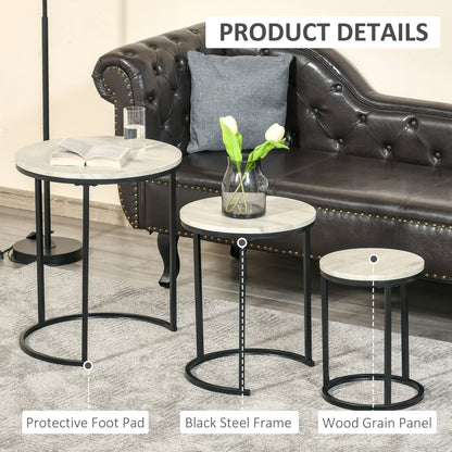 Nesting Tables Set of 3, Round Coffee Table, Modern Stacking Side Tables with Wood Grain Steel Frame for Living Room, Grey Side Tables   at Gallery Canada