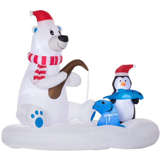 6ft Christmas Inflatable Polar Bear and Penguin with Santa's Hat Fishing on Board, Blow-Up Outdoor LED Yard Display for Lawn Garden Party - Gallery Canada