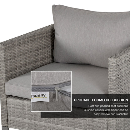 Deluxe 4-Piece PE Rattan Patio Furniture Set with Cushions and Coffee Table, Grey Patio Furniture Sets   at Gallery Canada