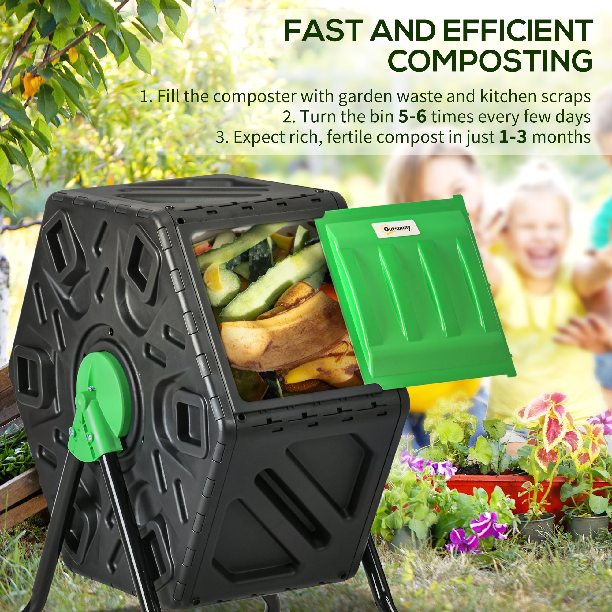 Rotating Composter, Compost Bin with 48 Vents and Steel Legs, 17 Gallon Outdoor Compost Bin   at Gallery Canada