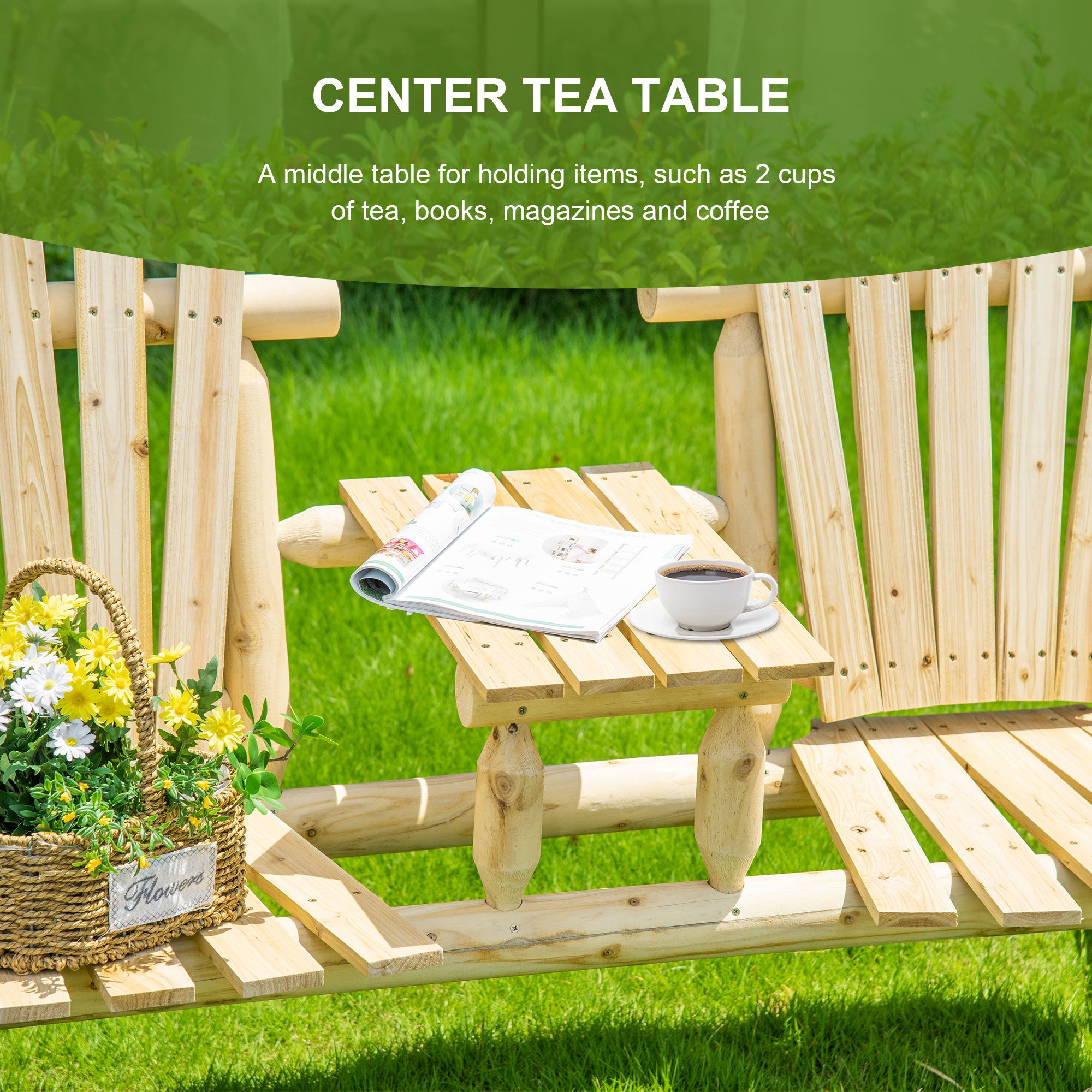 Wood Adirondack Patio Chair Bench with Center Coffee Table, for Lounging and Relaxing Outdoors Natural Outdoor Benches   at Gallery Canada