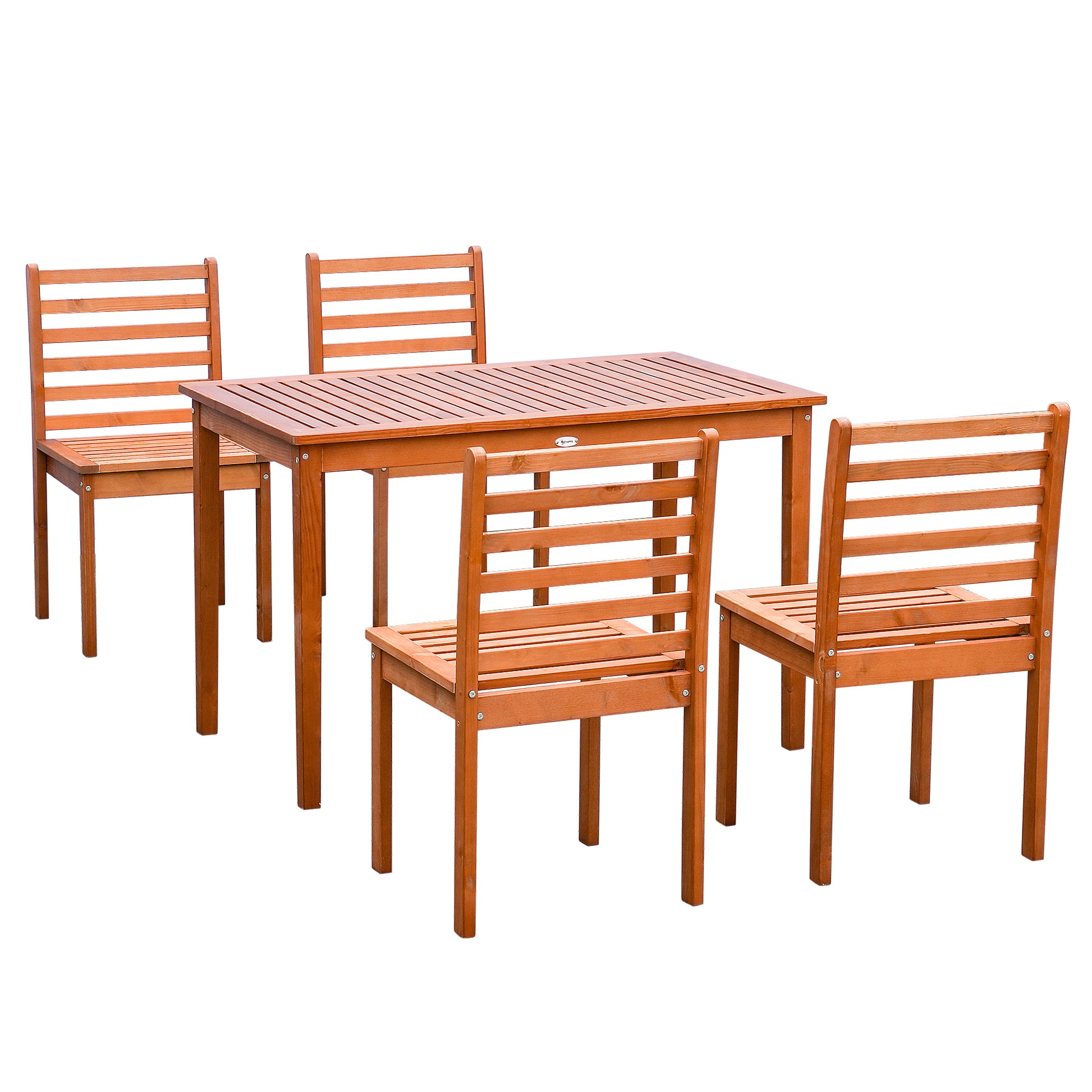 5 Pieces Patio Dining Set for 4, Wooden Outdoor Table and Chairs with Slatted Design for Garden, Patio, Backyard, Orange Outdoor Dining Sets Orange  at Gallery Canada