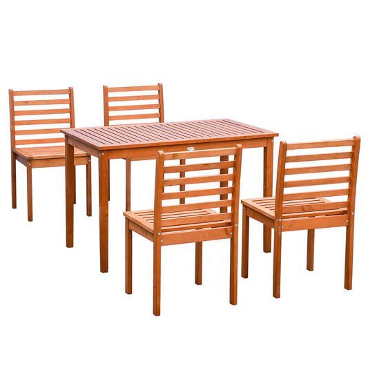 5 Pieces Patio Dining Set for 4, Wooden Outdoor Table and Chairs with Slatted Design for Garden, Patio, Backyard, Orange - Gallery Canada