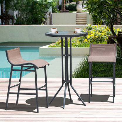 3Pcs Patio Bar Set, Outdoor Bistro Set with 2 Bar Stools and 1 Tempered Glass Bar Table, Dining Chat Set, Brown Bistro Sets   at Gallery Canada