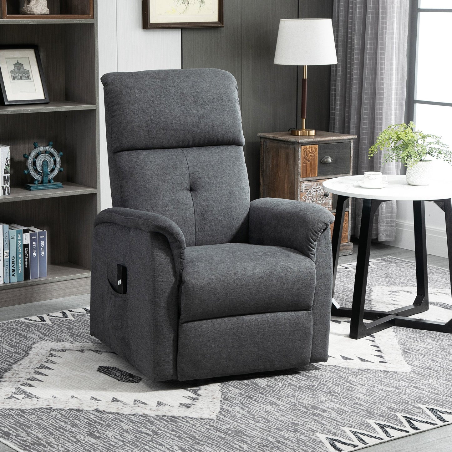 Power Lift Chair Electric Recliner Sofa for Elderly with Remote Control &; Side Pocket for Living Room, Grey Electric Power Lift Chairs   at Gallery Canada