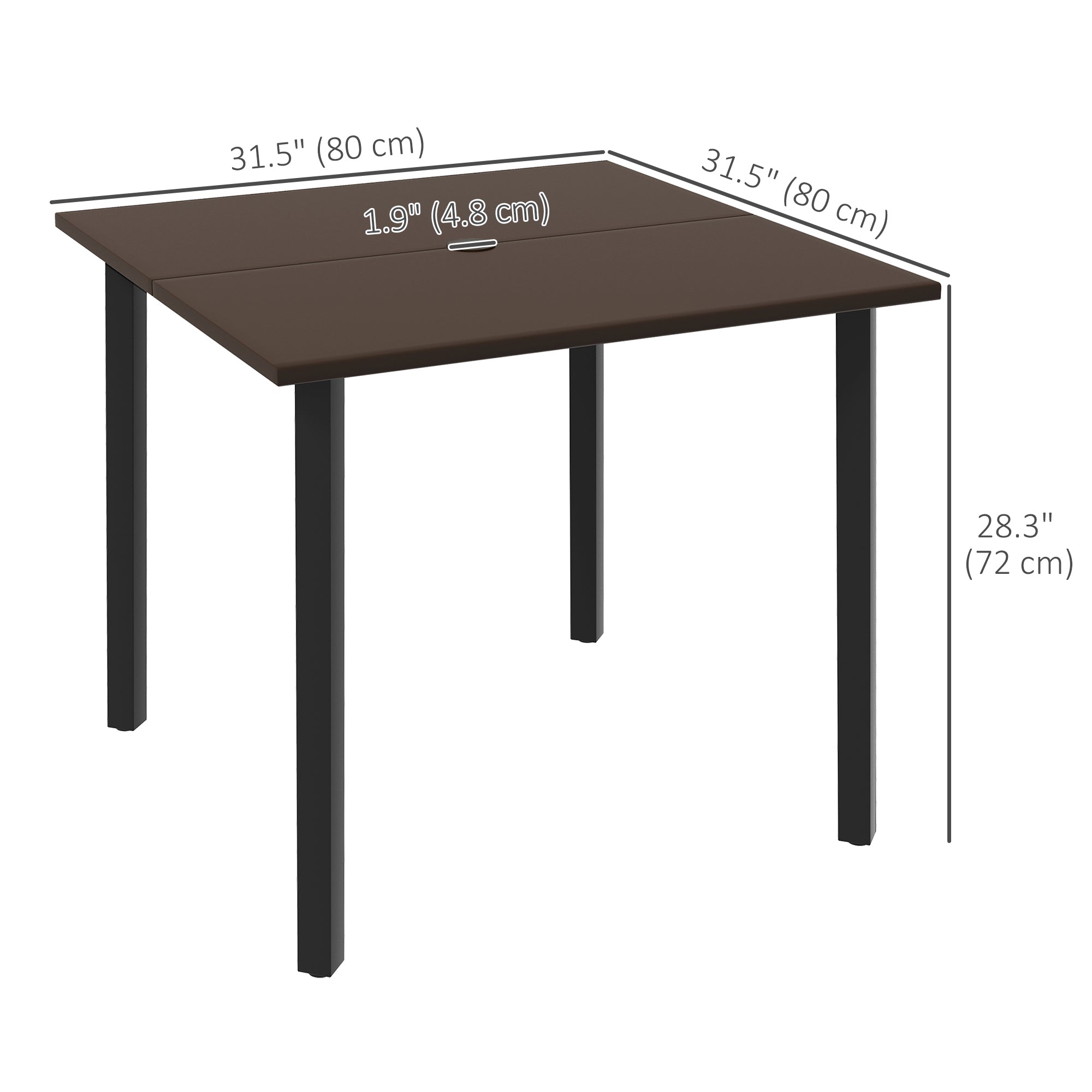 Patio Dining Table with Umbrella Hole for 4 People, Aluminium Legs, for Backyard Lawn Balcony, 31.5