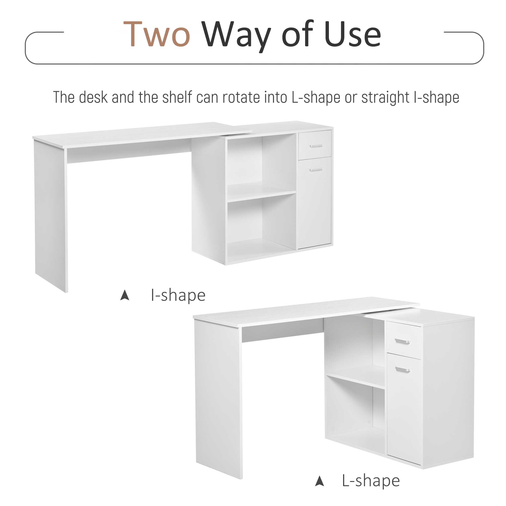 360° Rotating Corner Desk Computer Table w/ Storage Cabinet Shelf Student Study Writing Desk Home Office Furniture White Writing Desks   at Gallery Canada