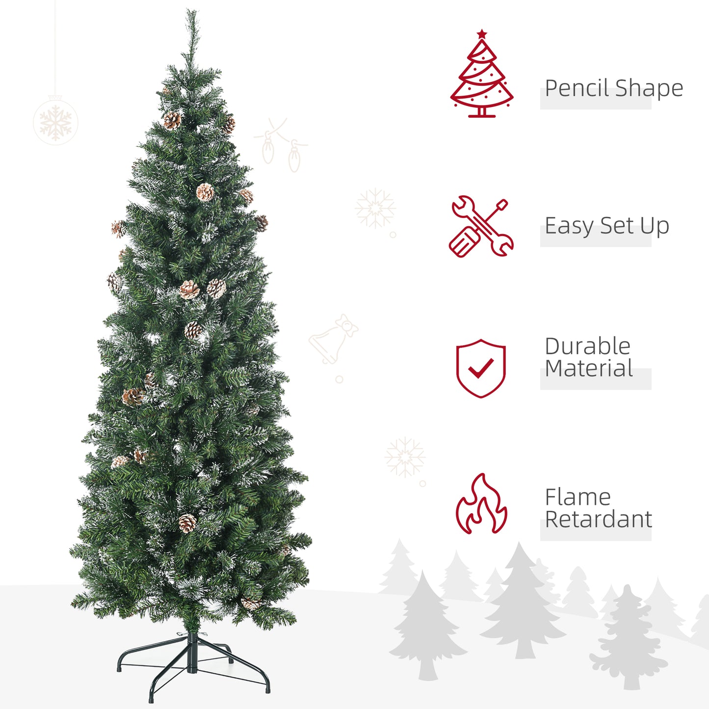 6' Artificial Pencil Christmas Tree with Snow Frosted Branches, Auto Open, Steel Base Pencil Christmas Trees   at Gallery Canada