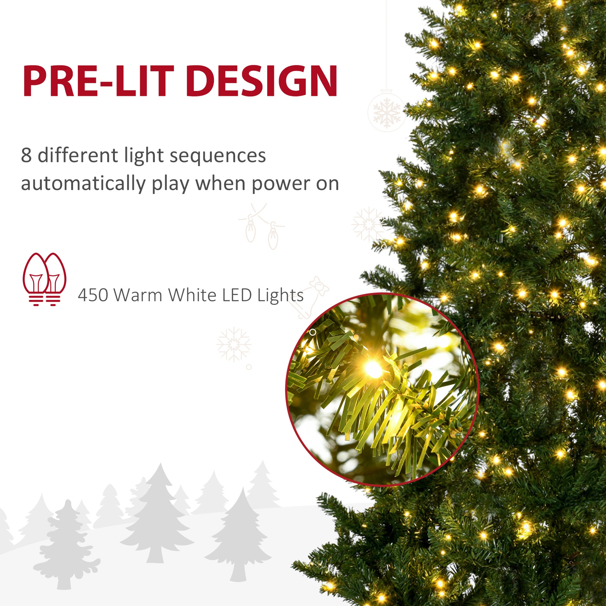 7.5 Feet Prelit Artificial Christmas Tree Warm White LED Light Holiday Home Xmas Decoration, Green Pre Lit Christmas Trees   at Gallery Canada