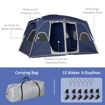 Camping Tent, Family Tent 4-8 Person 2 Room, with Large Mesh Windows, Easy Set Up for Backpacking Hiking Outdoor 13' x 9' x 7', Blue Camping Tents   at Gallery Canada