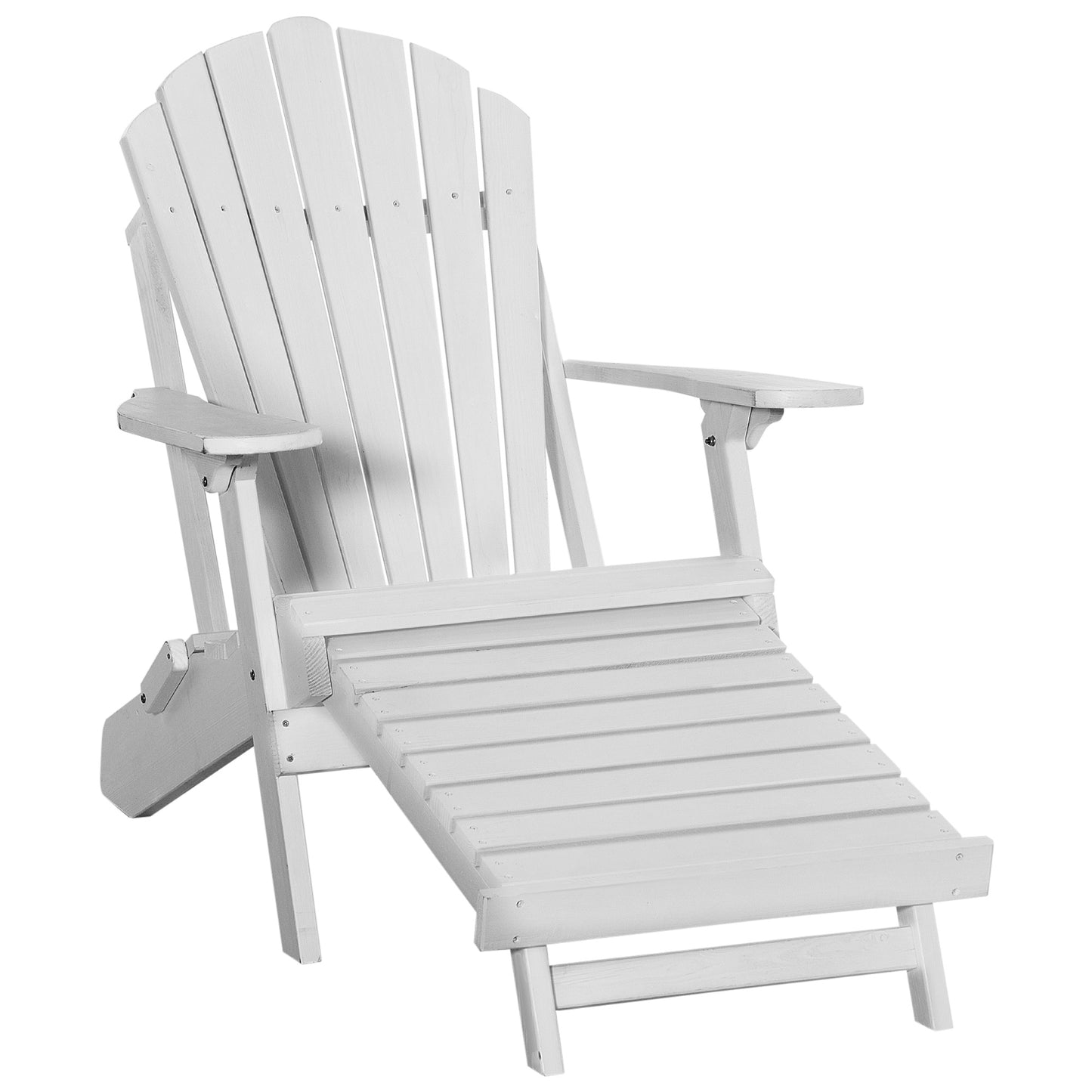 Adirondack Outdoor Patio, Porch, Poolside, Garden, Foldable Lounger Wooden Chair with Ottoman, White Patio Chairs White  at Gallery Canada