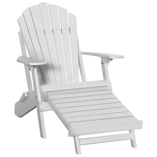 Adirondack Outdoor Patio, Porch, Poolside, Garden, Foldable Lounger Wooden Chair with Ottoman, White Patio Chairs White  at Gallery Canada