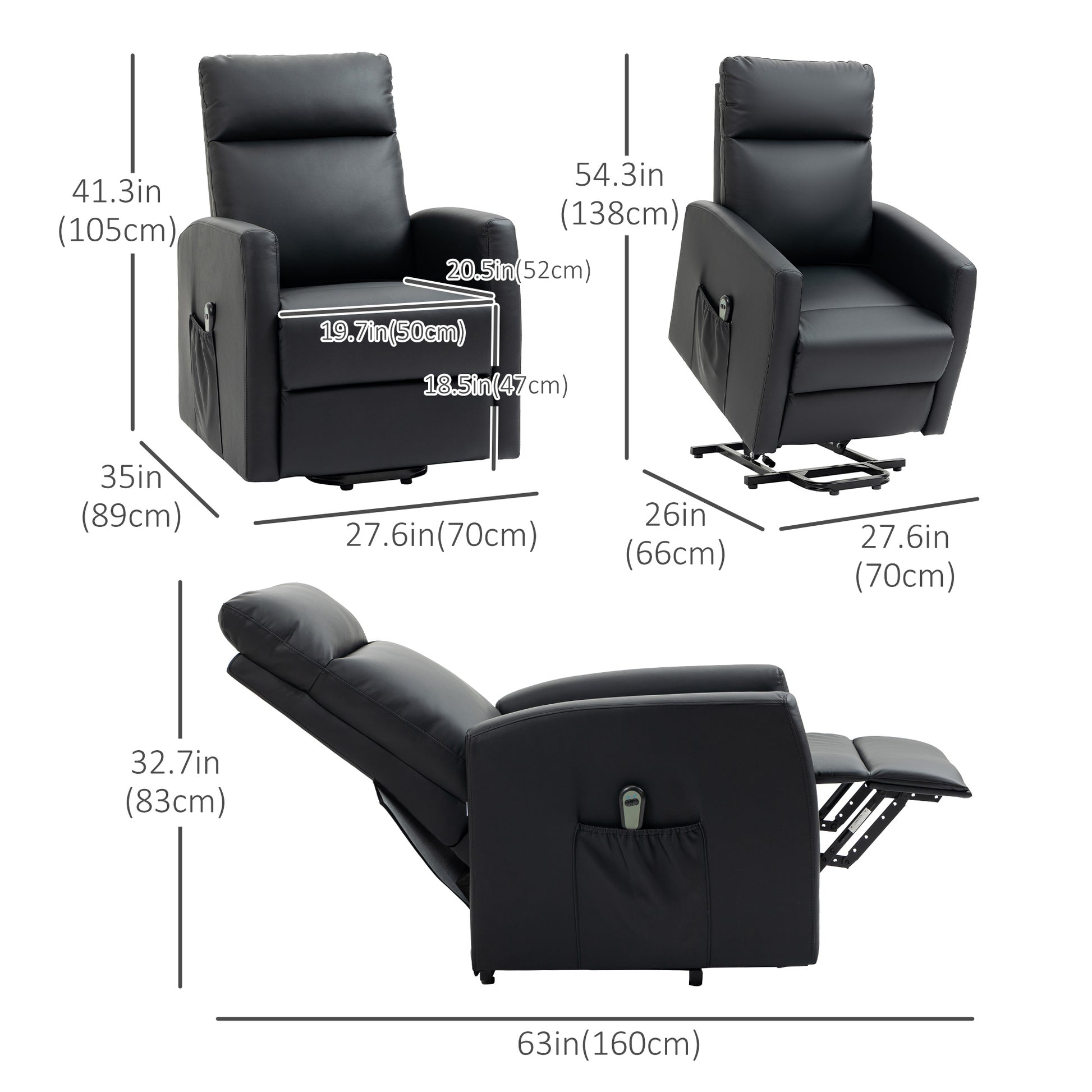 Power Lift Recliner Chair with Remote Control Side Pocket for Living Room Home Office Study Black Electric Power Lift Chairs Black  at Gallery Canada