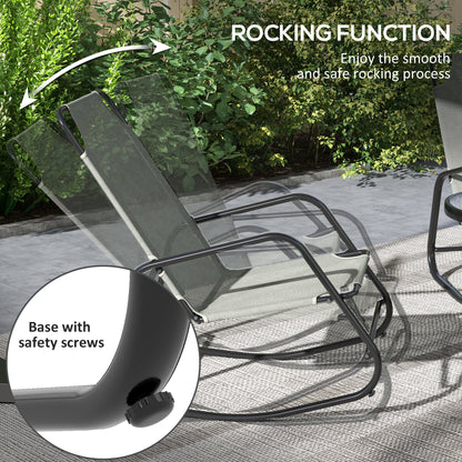 Patio Rocking Chairs Set of 2, 3 Pieces Patio Bistro Set with Metal Frmae, Breathable Mesh Fabric Seat for Garden, Deck, Grey Outdoor Rocking Chairs   at Gallery Canada