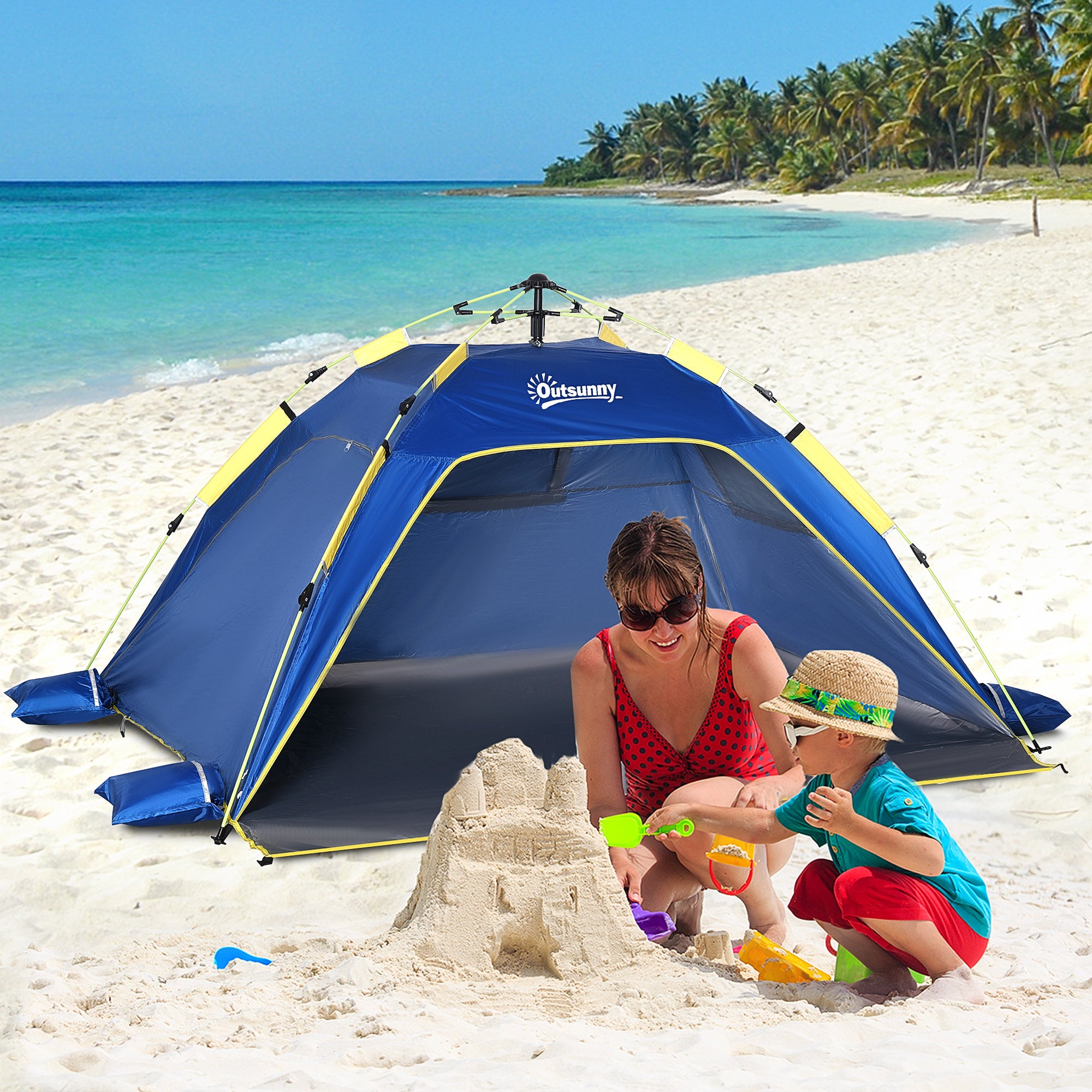 Pop Up Beach Tent for 1-2 Person, Partable Instant Sun Shelter with 2 Mesh Windows, 2 Doors, Carrying Bag, Dark Blue Camping Tents   at Gallery Canada