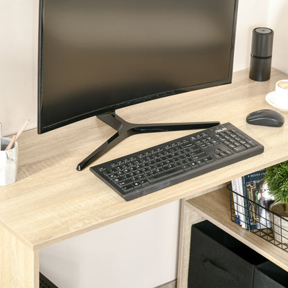 Convertible L-Shaped Computer Desk, Corner Table wth 3 Fabric Storage Boxes, Retractable Home Office Desk, Oak - Gallery Canada