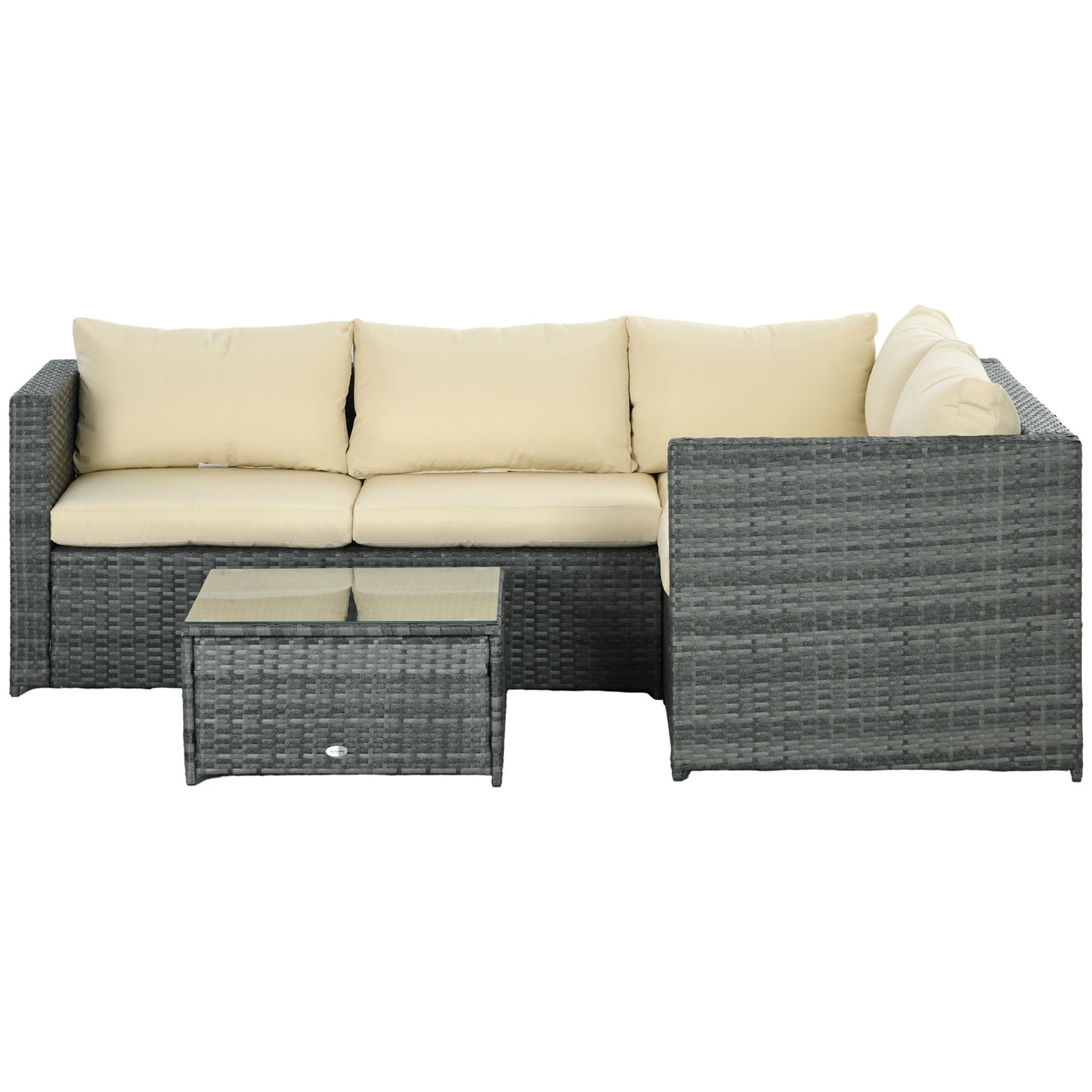 3 Pieces Rattan Wicker Outdoor Conversation Furniture Set w/ Loveseats Coffee Table Cushions for Garden, Patio, Beige Patio Furniture Sets Beige  at Gallery Canada