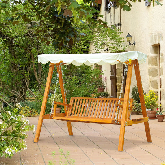 3 Seater Patio Swing Chair with Canopy Outdoor Wooden Swing Bench Hammock for Garden, Poolside, Backyard - Gallery Canada