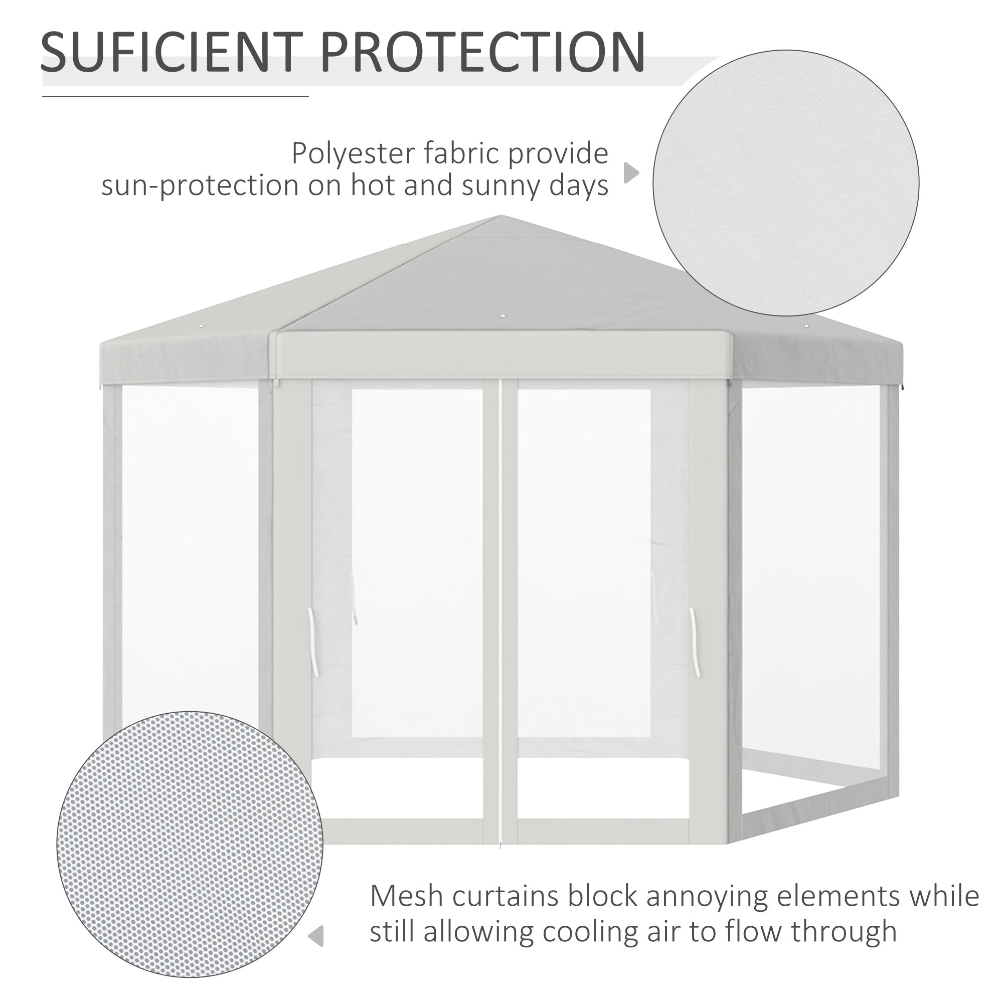 Φ13' Hexagon Party Tent Patio Gazebo Outdoor Activity Event Canopy Quick Sun Shelter Pavilion with Netting Mesh Sidewall Cream White Canopy Tents   at Gallery Canada