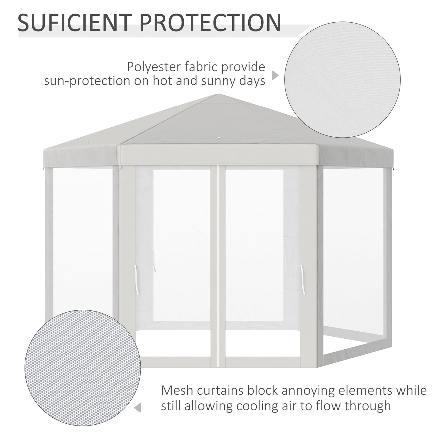 Φ13' Hexagon Party Tent Patio Gazebo Outdoor Activity Event Canopy Quick Sun Shelter Pavilion with Netting Mesh Sidewall Cream White Canopy Tents   at Gallery Canada