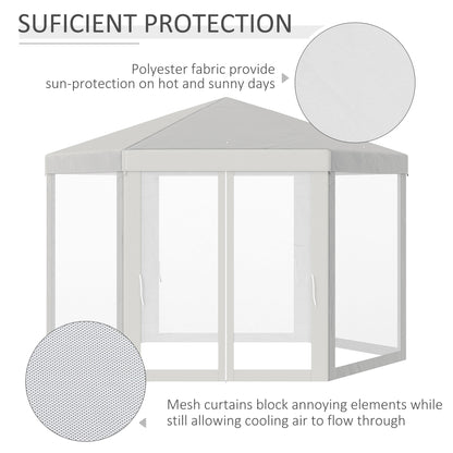 Φ13' Hexagon Party Tent Patio Gazebo Outdoor Activity Event Canopy Quick Sun Shelter Pavilion with Netting Mesh Sidewall Cream White Canopy Tents   at Gallery Canada