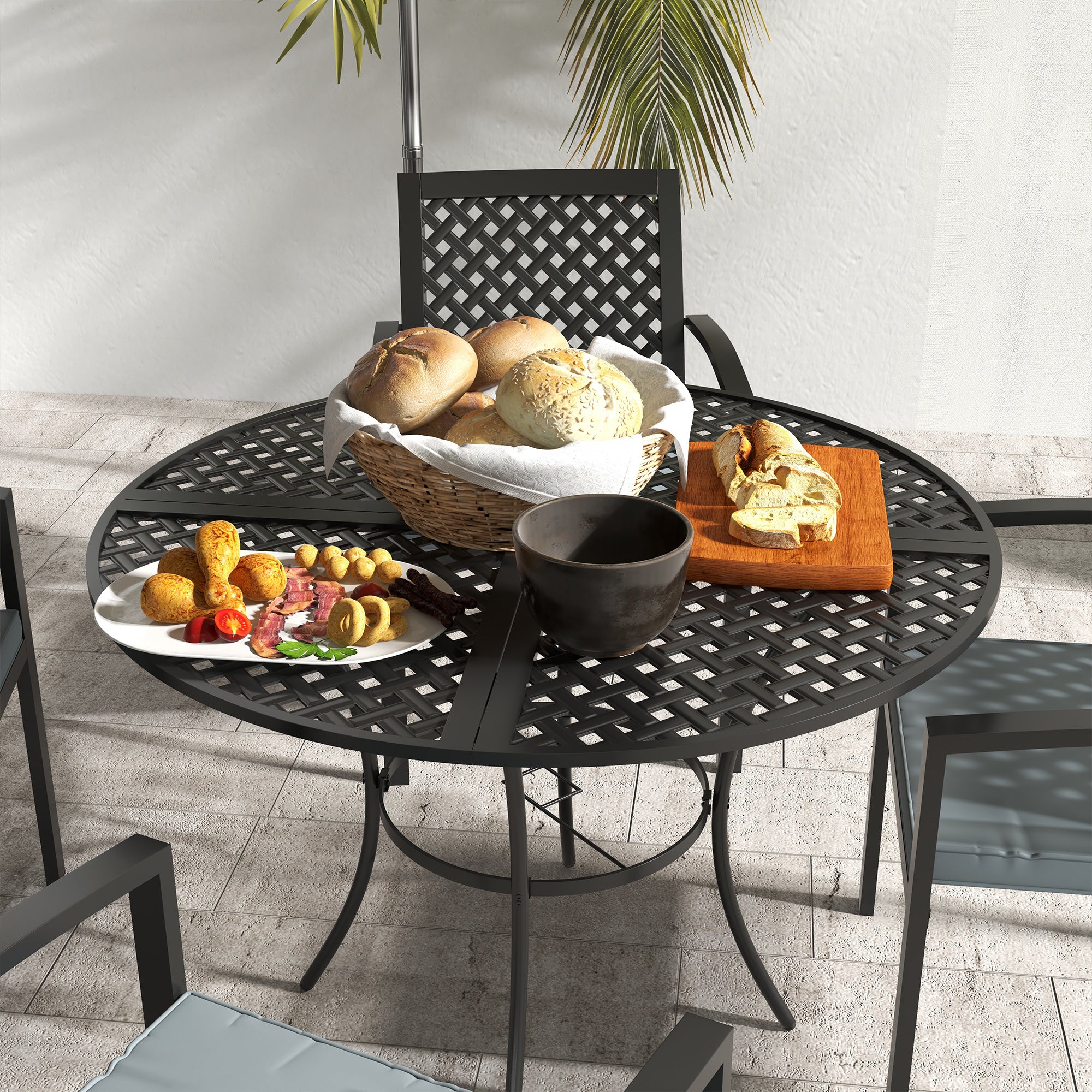 Stackable Cushioned Armchairs 5-Piece Outdoor Dining Set with Umbrella Hole, Grey Bistro Sets   at Gallery Canada