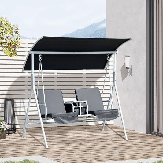 Double Outdoor Swing Chair 2 Person Covered Swing Porch Swing w/ Pivot Table and Storage Console, Black Patio Swings with Stand Black  at Gallery Canada