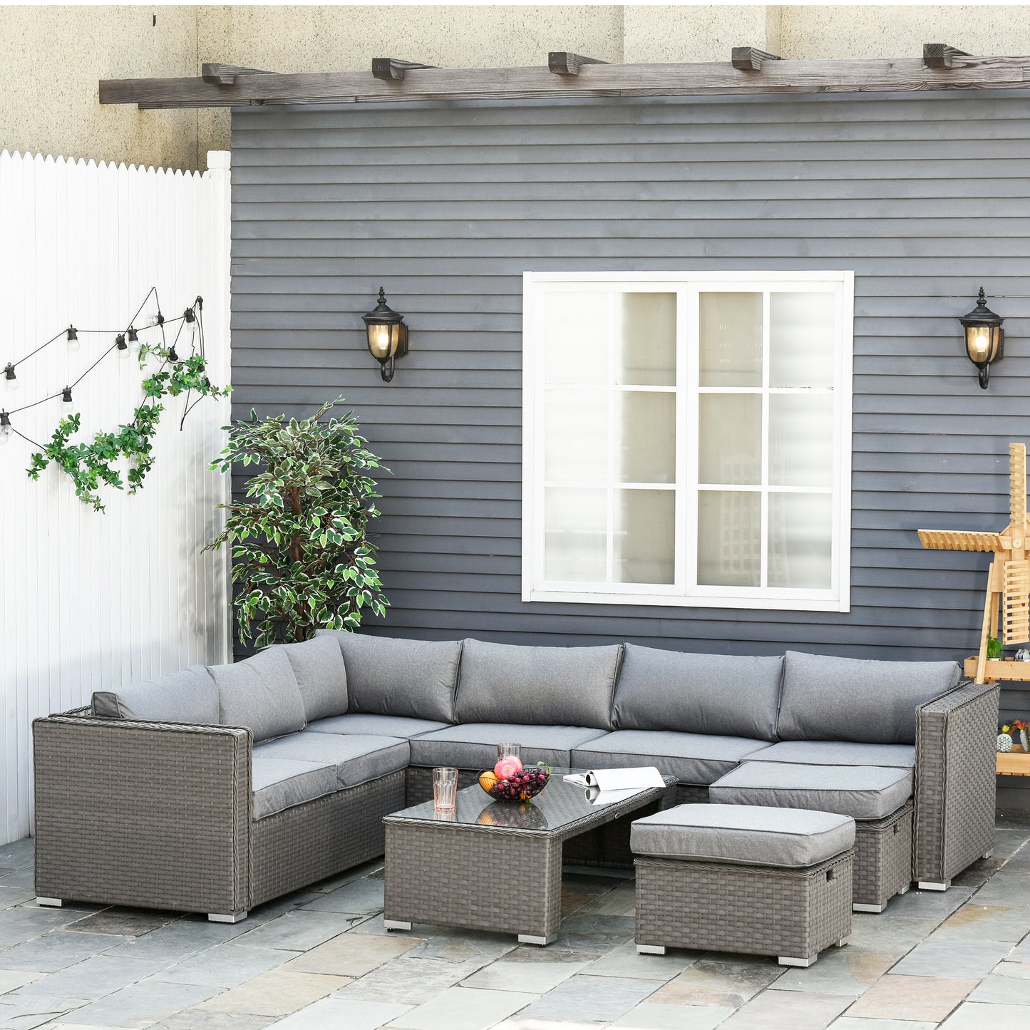 6 PCs Rattan Corner Sofa Set Outdoor Conservatory Furniture Grey Patio Furniture Sets   at Gallery Canada