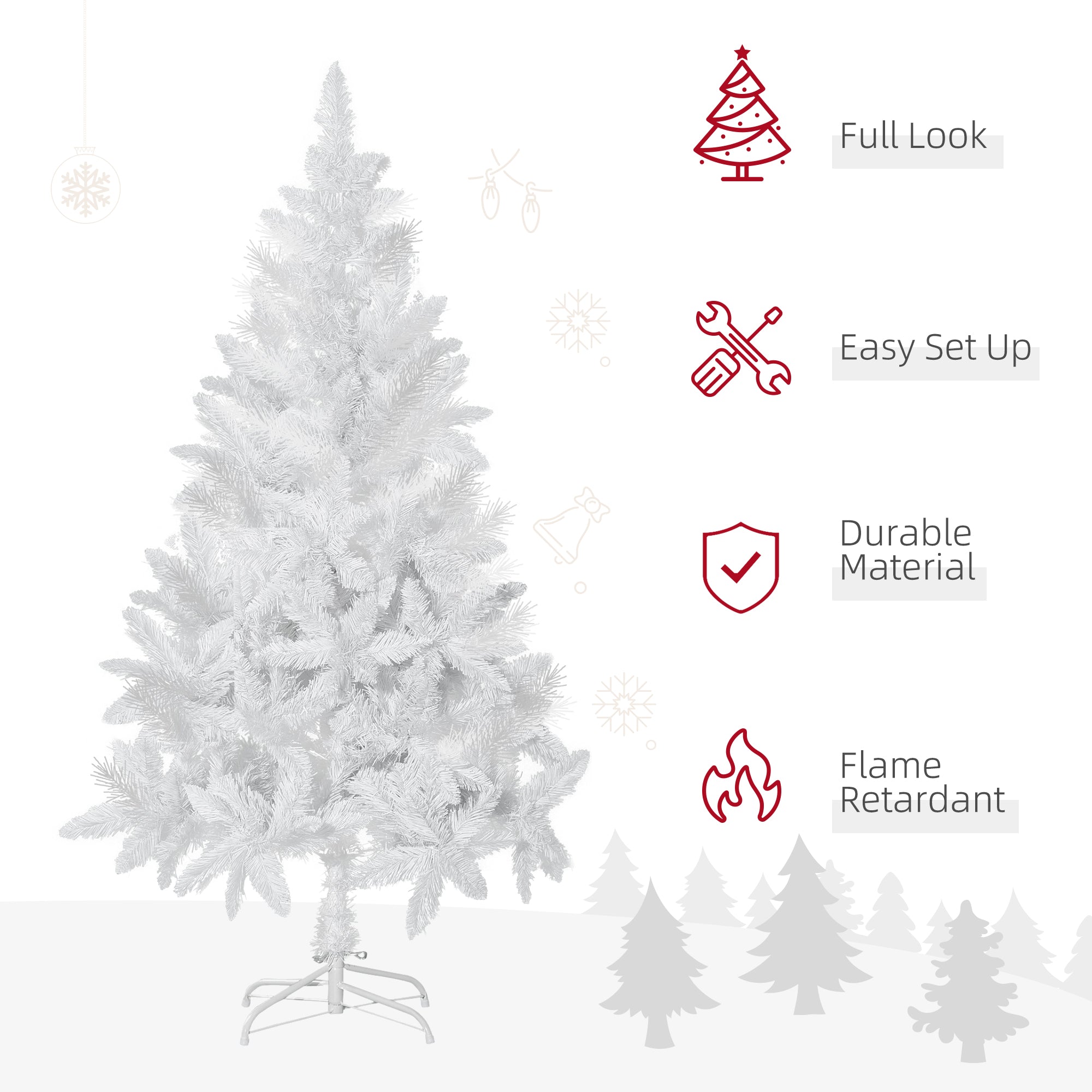 5ft Artificial Christmas Tree with Pine Realistic Branches, Auto Open, for Indoor Decoration, White Artificial Christmas Trees   at Gallery Canada