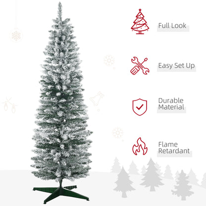 6ft Tall Pencil Artificial Christmas Tree, Holiday Décor with Snow Flocked Branches, Green Artificial Christmas Trees   at Gallery Canada